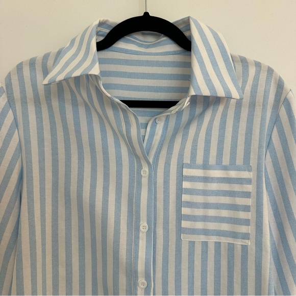 NWT x JJD By the Shore Striped Shirt Striped Blue and White Button-Up Shirt - Picture 12 of 15